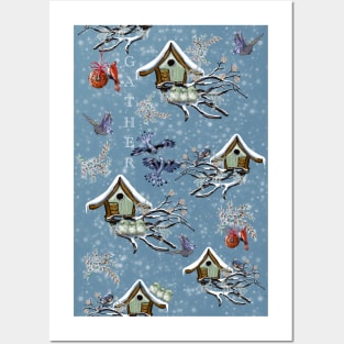 “Gather” Winter birds Posters and Art